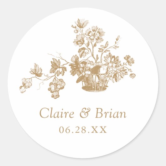 ヴィンテージエレガントフローラのブーケ結婚ット ラウンドシール (正面)