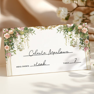 ヴィンテージエレガントフローラアーチ庭園の結婚式 プレイスカード