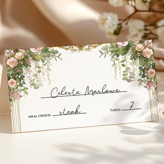 ヴィンテージエレガントフローラアーチ庭園の結婚式 プレイスカード