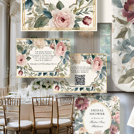 ヴィンテージエレガントフローラアールヌーボーピンク金ゴールドRSVP エンクロージャーカード