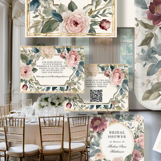 ヴィンテージエレガントフローラアールヌーボーピンク金ゴールドRSVP エンクロージャーカード