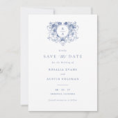 ヴィンテージエレガントフローラクレスト結婚式の日付の保存 招待状 (正面)