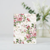 ヴィンテージエレガントフローラコテージクリームバラ ポストカード (スタンド正面)