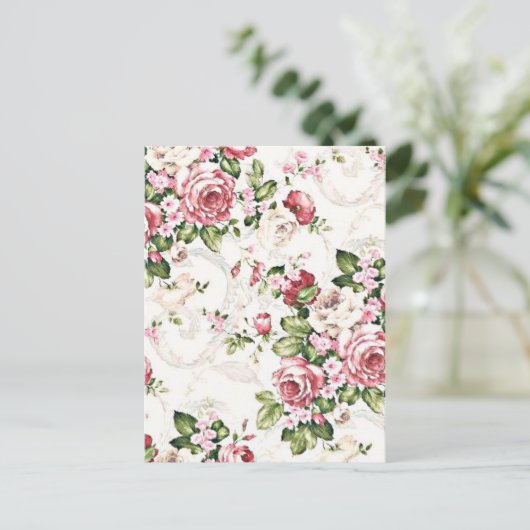 ヴィンテージエレガントフローラコテージクリームバラ ポストカード (スタンド正面)