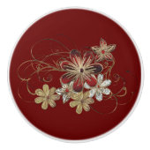 ヴィンテージエレガントフローラスワールジェムストーンデザイン セラミックノブ (正面)