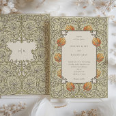 ヴィンテージエレガントフローラセージとコーラル結婚ズ 招待状