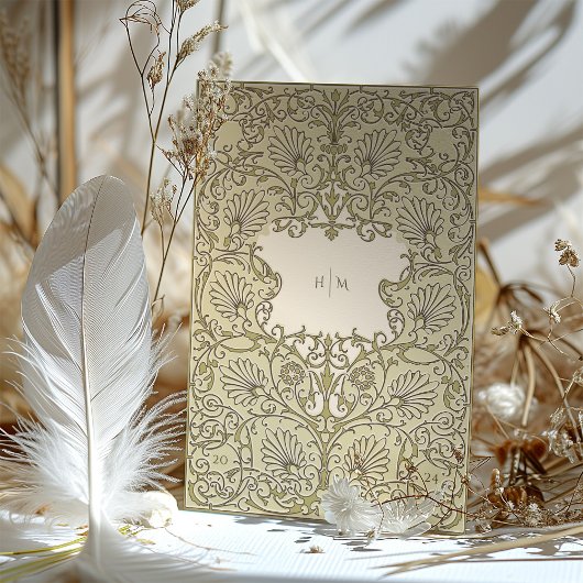 ヴィンテージエレガントフローラセージとコーラル結婚ズ 招待状