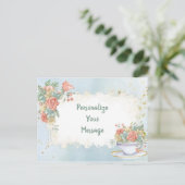 ヴィンテージエレガントフローラティーカップパーソナライズされた ポストカード (スタンド正面)