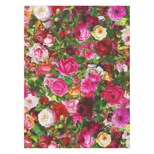 ヴィンテージエレガントフローラバラガーデンブロッサム テーブルクロス (正面)