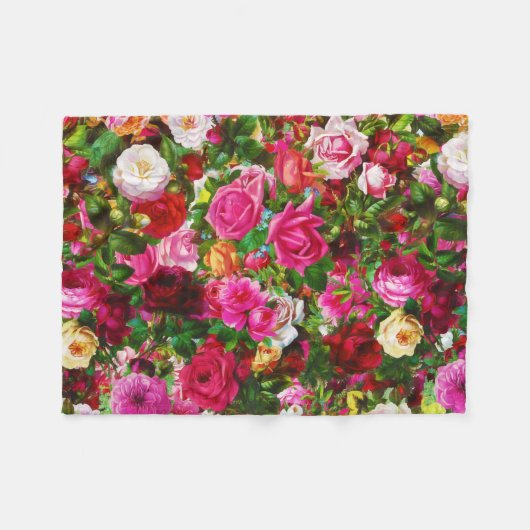 ヴィンテージエレガントフローラバラガーデンブロッサム フリースブランケット (正面(横))