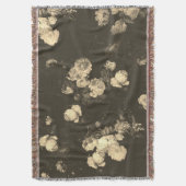 ヴィンテージエレガントフローラバラベージュブラウン スローブランケット (正面縦)