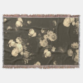 ヴィンテージエレガントフローラバラベージュブラウン スローブランケット (正面)