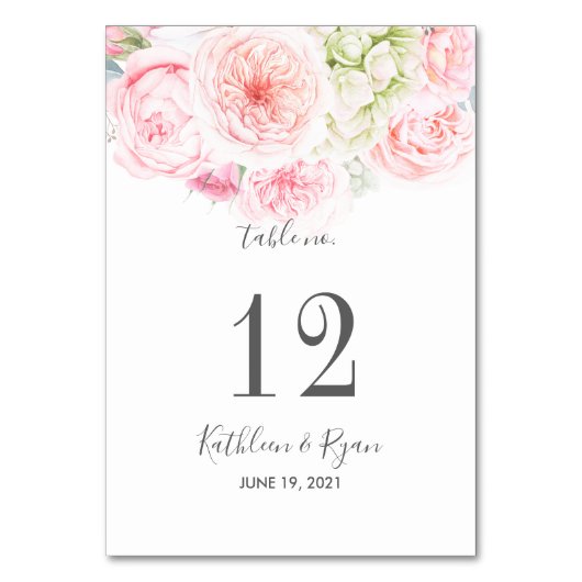 ヴィンテージエレガントフローラピンクグレーオールカラー紙 テーブルナンバー (正面)