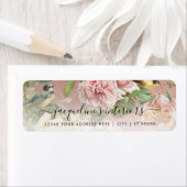 ヴィンテージエレガントフローラピンクローゼズボタニカルバード ラベル (インサイチュ)