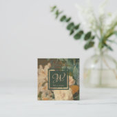 ヴィンテージエレガントフローラピンク緑モノグラム スクエア名刺 (スタンド正面)