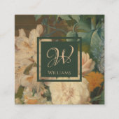 ヴィンテージエレガントフローラピンク緑モノグラム スクエア名刺 (正面)