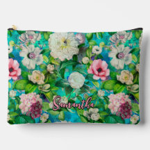 ヴィンテージエレガントフローラピンク花ブルーモノグラム