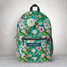 ヴィンテージエレガントフローラピンク花ブルーモノグラム