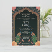 ヴィンテージエレガントフローラピーコックスインディアン結婚ズ 招待状 (スタンド正面)