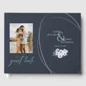 ヴィンテージエレガントフローラフォトティール（緑がかった色）ミント ゲストブック (正面)