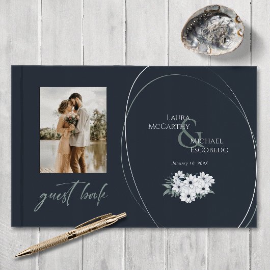 ヴィンテージエレガントフローラフォトティール（緑がかった色）ミント ゲストブック