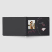 ヴィンテージエレガントフローラフォトブラックマゼンタ ゲストブック (全面)