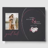 ヴィンテージエレガントフローラフォトブラックマゼンタ ゲストブック (正面)