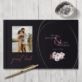 ヴィンテージエレガントフローラフォトブラックマゼンタ ゲストブック