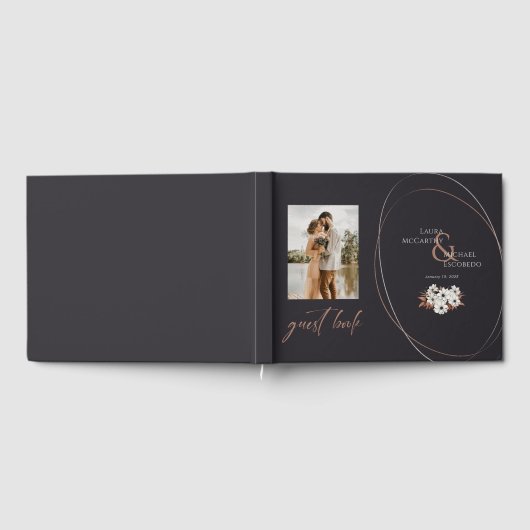 ヴィンテージエレガントフローラフォトブラック ゲストブック (全面)
