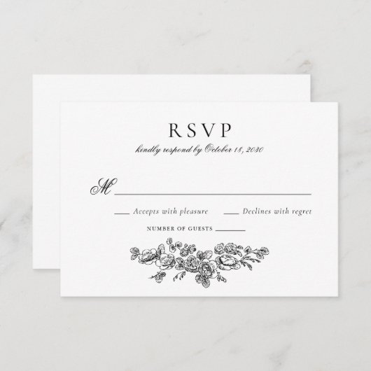 ヴィンテージエレガントフローラフランスのウェディングRSVP 招待状 (正面/裏面)