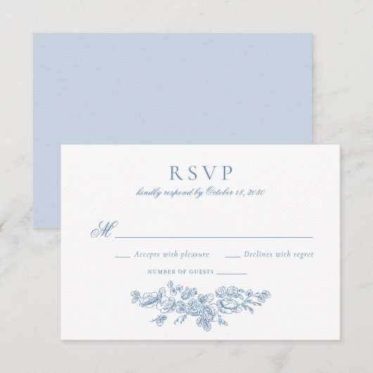 ヴィンテージエレガントフローラフランスのブルーウェディングRSVP 招待状 (正面/裏面)