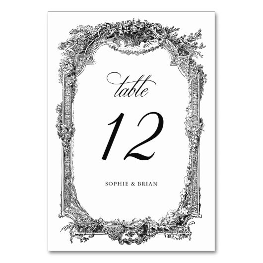 ヴィンテージエレガントフローラフレーム結婚オーナメント テーブルナンバー (正面)
