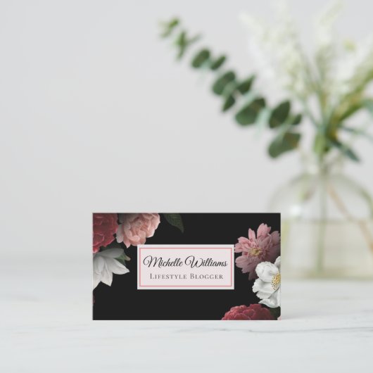 ヴィンテージエレガントフローラブラックワイルドフラワー 名刺 (スタンド正面)