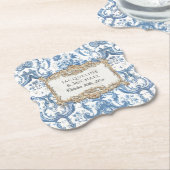 ヴィンテージエレガントフローラブルーとホワイト金ゴールドブライダル ペーパーコースター (アングル)