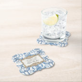 ヴィンテージエレガントフローラブルーとホワイト金ゴールドブライダル ペーパーコースター (インサイチュ)