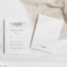 ヴィンテージエレガントフローラブルーウェディングRSVP 出欠カード