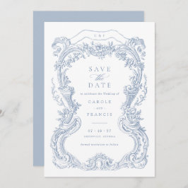 ヴィンテージエレガントフローラブルートイル日付の保存 招待状