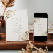 ヴィンテージエレガントフローラブーケ結婚クリーム 招待状