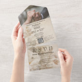 ヴィンテージエレガントフローラホワイトローズQRコード オールインワン招待状 (貼ってはがせる)