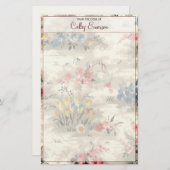 ヴィンテージエレガントフローラボタニカルブルゴーニュ文字 便箋 (正面/裏面)