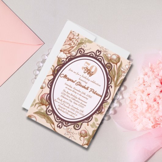 ヴィンテージエレガントフローラマイルストーン女性誕生日 招待状