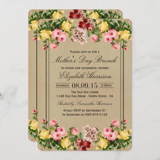 ヴィンテージエレガントフローラマザーズデイブランチ 招待状 (正面/裏面)