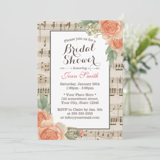 ヴィンテージエレガントフローラミュージカルブライダルシャワー 招待状 (スタンド正面)