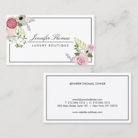 ヴィンテージエレガントフローラモチーフラグジュアリーブティック 名刺 (正面/裏面)