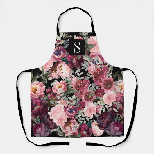 ヴィンテージエレガントフローラモノグラムの牡丹 エプロン (正面)