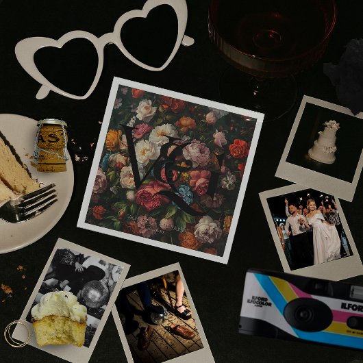 ヴィンテージエレガントフローラモノグラ結婚ムのナプキン スタンダードカクテルナプキン