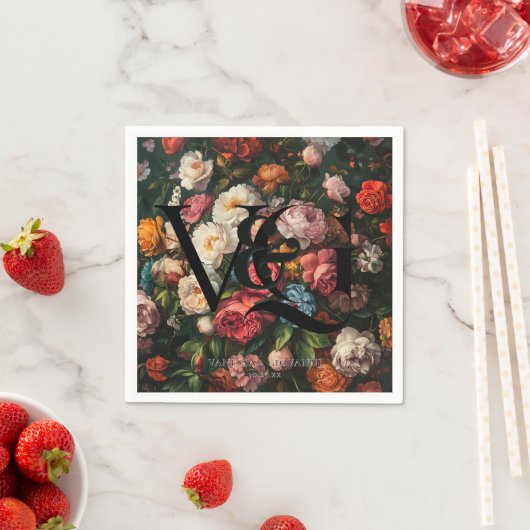 ヴィンテージエレガントフローラモノグラ結婚ムのナプキン スタンダードカクテルナプキン (インサイチュ)