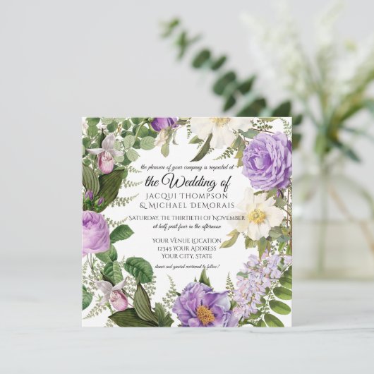 ヴィンテージエレガントフローララベンダー結婚ズ 招待状 (スタンド正面)