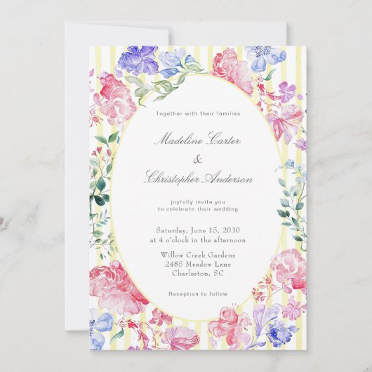 ヴィンテージエレガントフローラリージェンシー結婚エラズ 招待状 (正面)