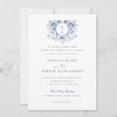 ヴィンテージエレガントフローラリーフクレストモノグラ結婚ム 招待状 (正面)